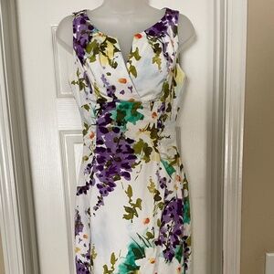 London Times Floral Print Ruched Dress - Size 6